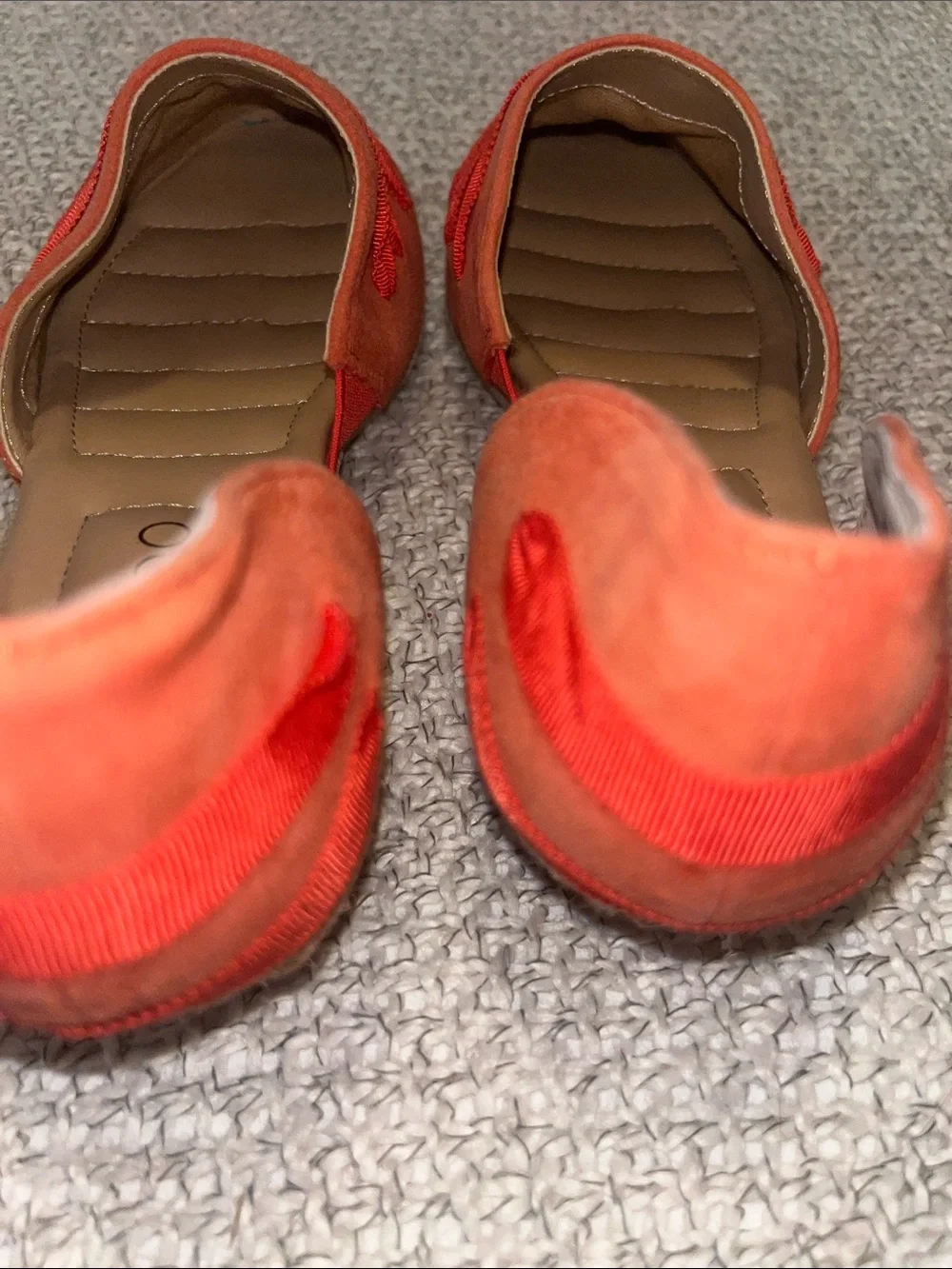 me too Women's Netta Orange Suede Leather Ribbon Wedge Heel Slip On Shie Sz 8
